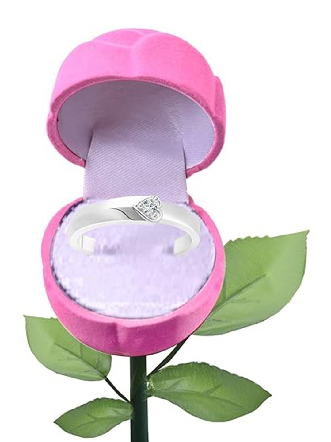 

Vighnaharta Rhodium-Plated CZ-Studded Finger Ring With Rose Box, Silver