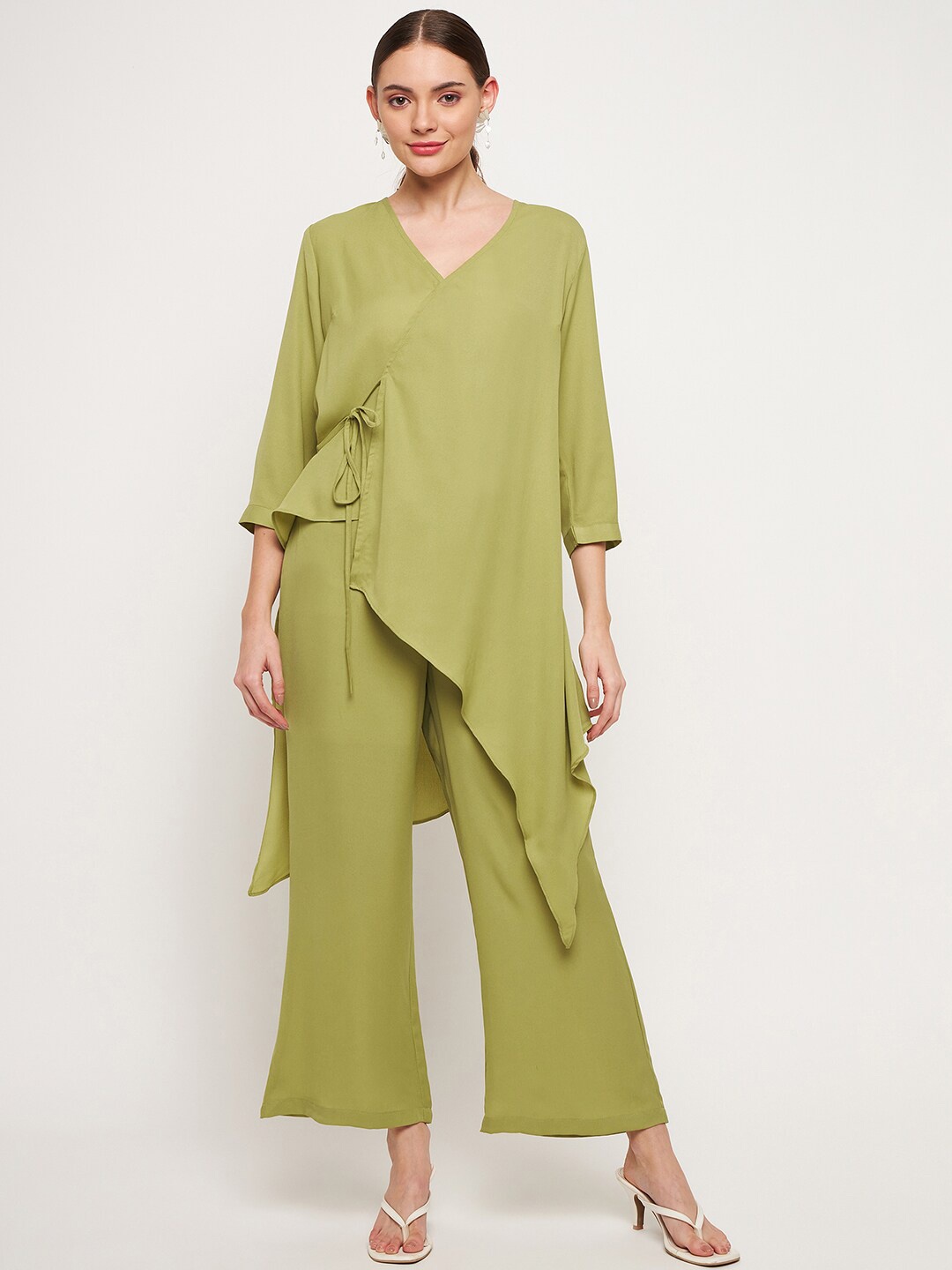 

Imfashini V-Neck Wrap Tunic With Trousers, Lime green