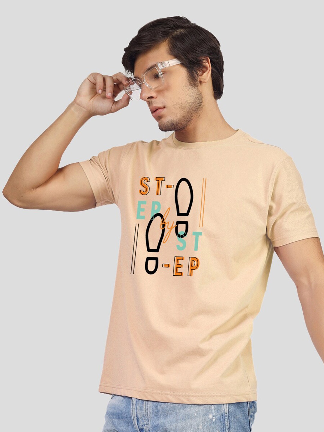 Greylongg Typography Printed T-shirt, Beige