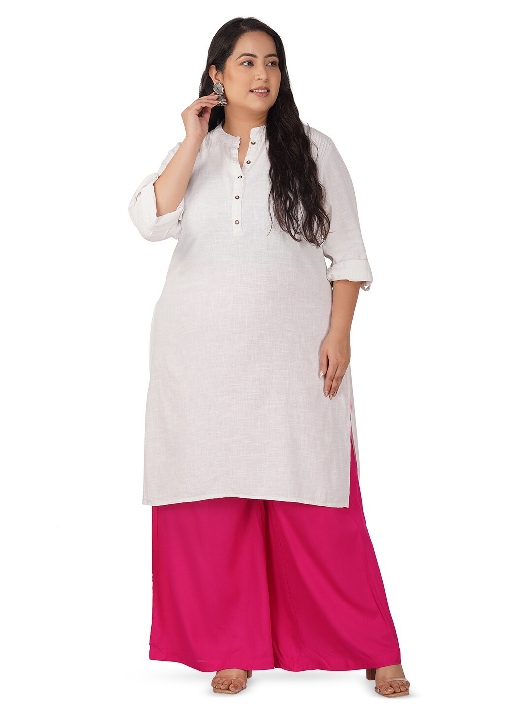 

indian flower Plus Size Straight Liva Ethnic Palazzos, Magenta