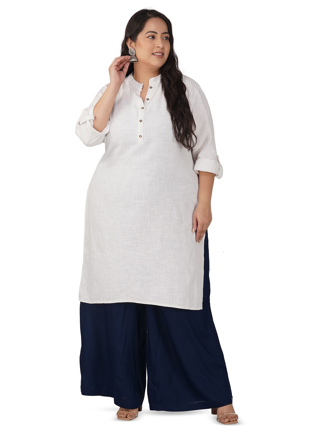 

indian flower Knitted Straight Ethnic Palazzos, Blue