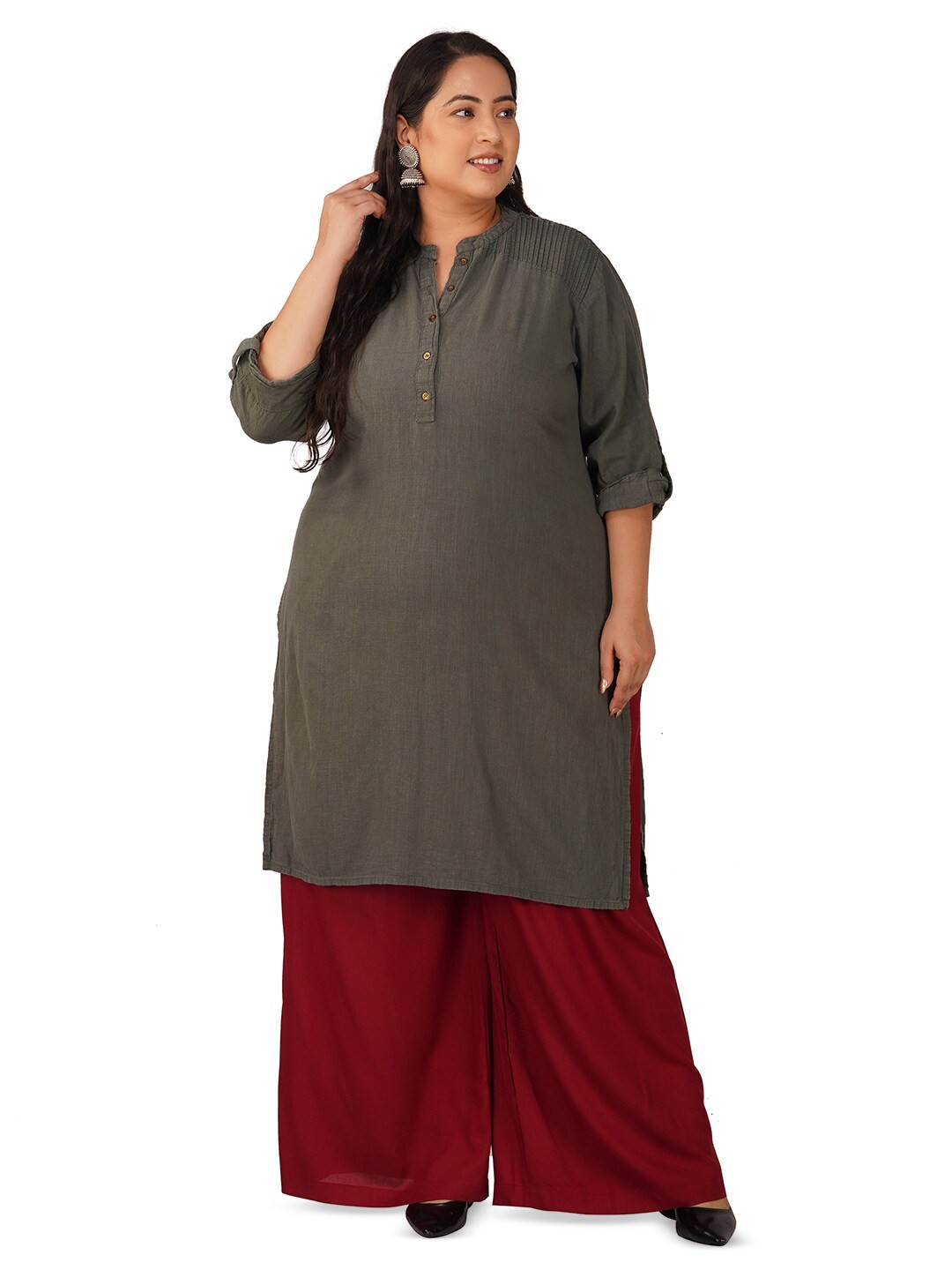 

indian flower Plus Size Straight Liva Ethnic Palazzos, Red