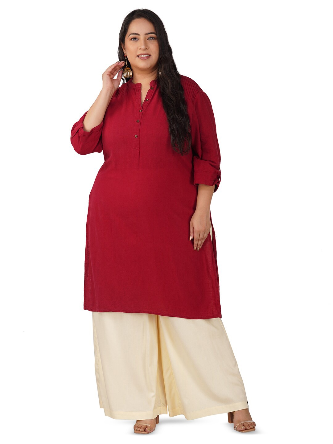 

indian flower Plus Size Straight Liva Ethnic Palazzos, Off white