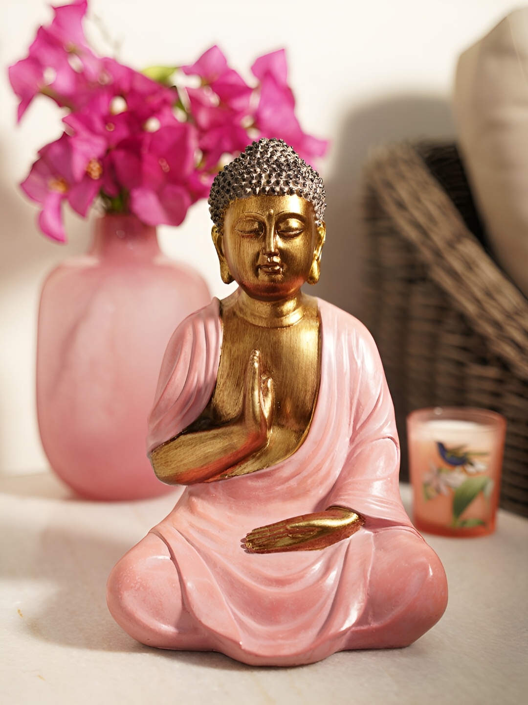 

Pure Home and Living Pink & Gold Toned Buddha Idol Showpiece
