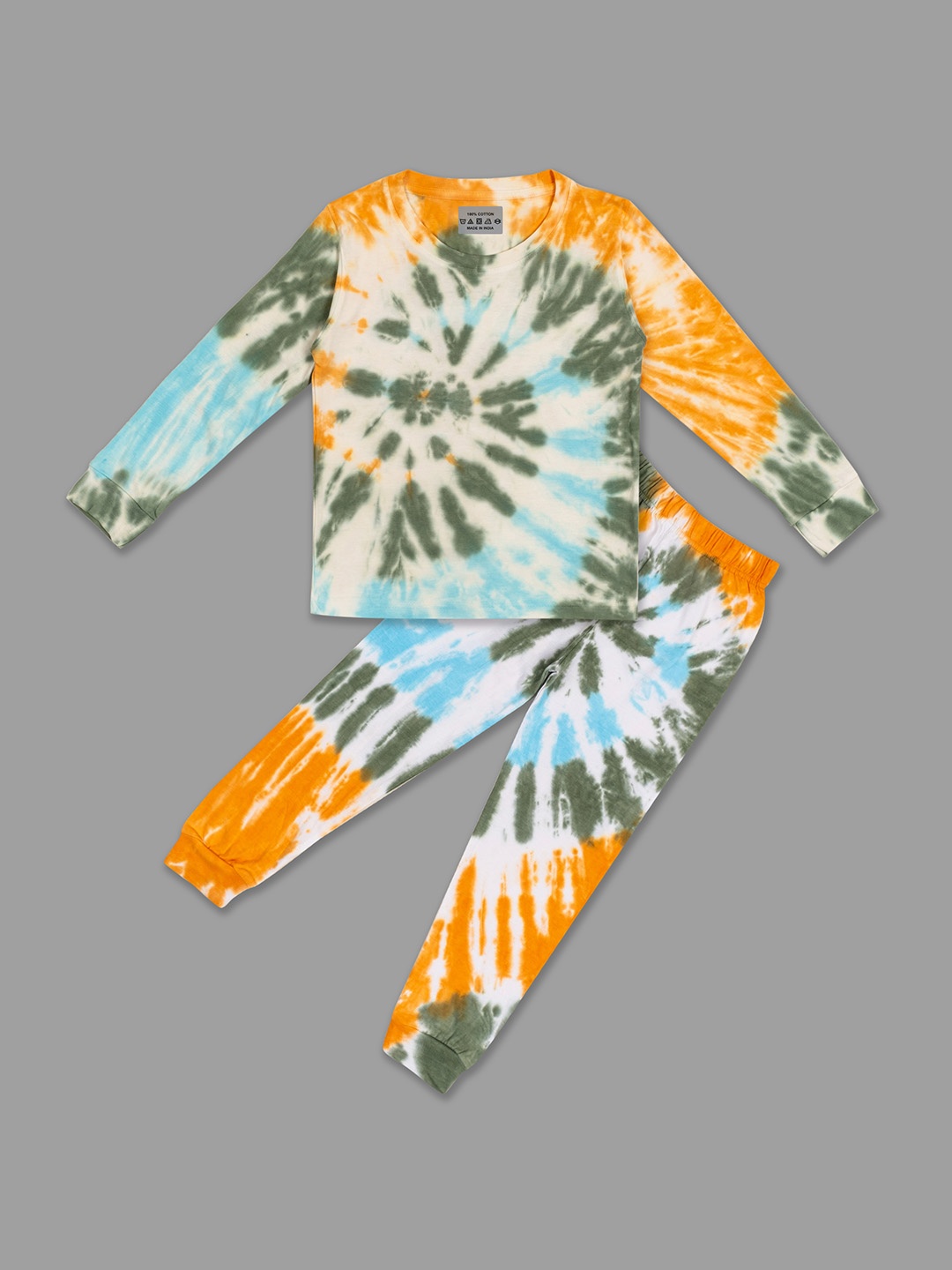 

BAESD Kids Tie & Dyed Pure Cotton Breathable Night Suit, Orange
