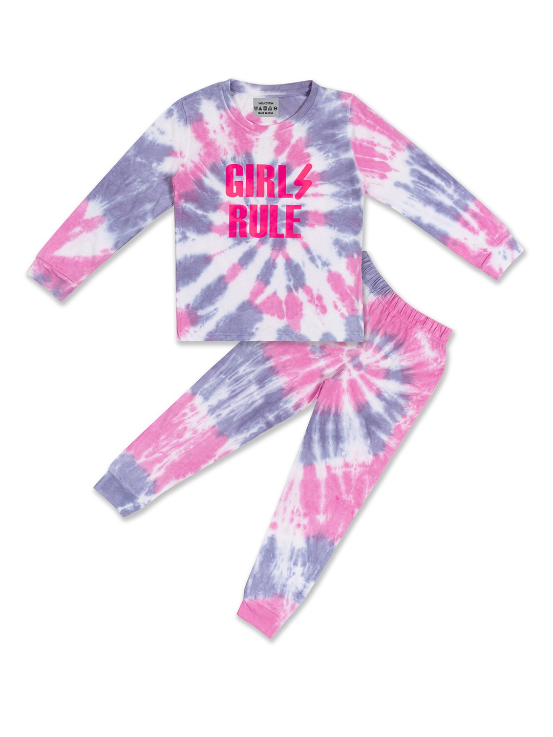 

BAESD Kids Tie & Dyed Pure Cotton Breathable Night Suit, Pink