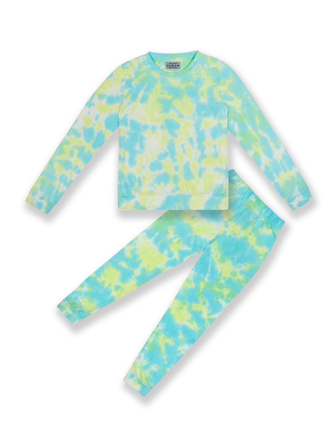 

BAESD Kids Tie & Dyed Pure Cotton Breathable Night Suit, Blue