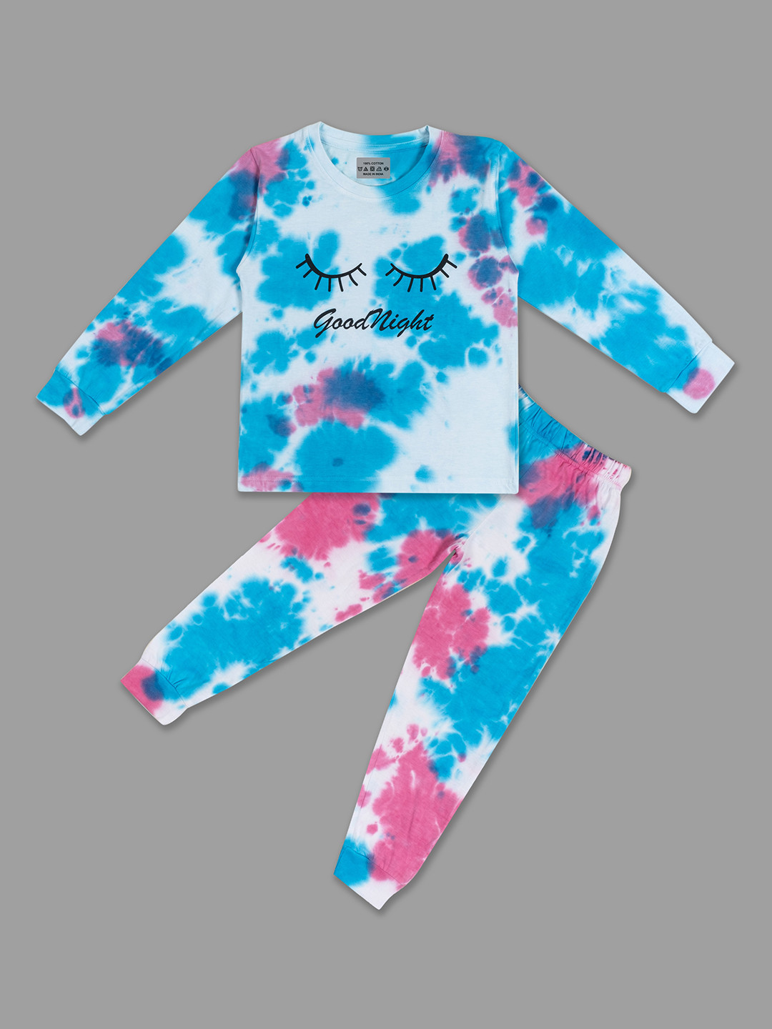 

BAESD Kids Tie & Dye Pure Cotton Long Sleeved Breathable Night Suit, Blue