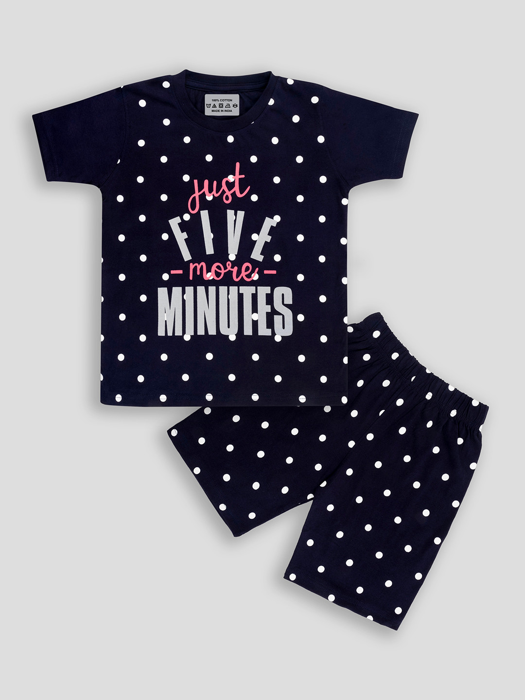 

BAESD Kids Printed Pure Cotton Short Sleeves Breathable Night Suit, Navy blue