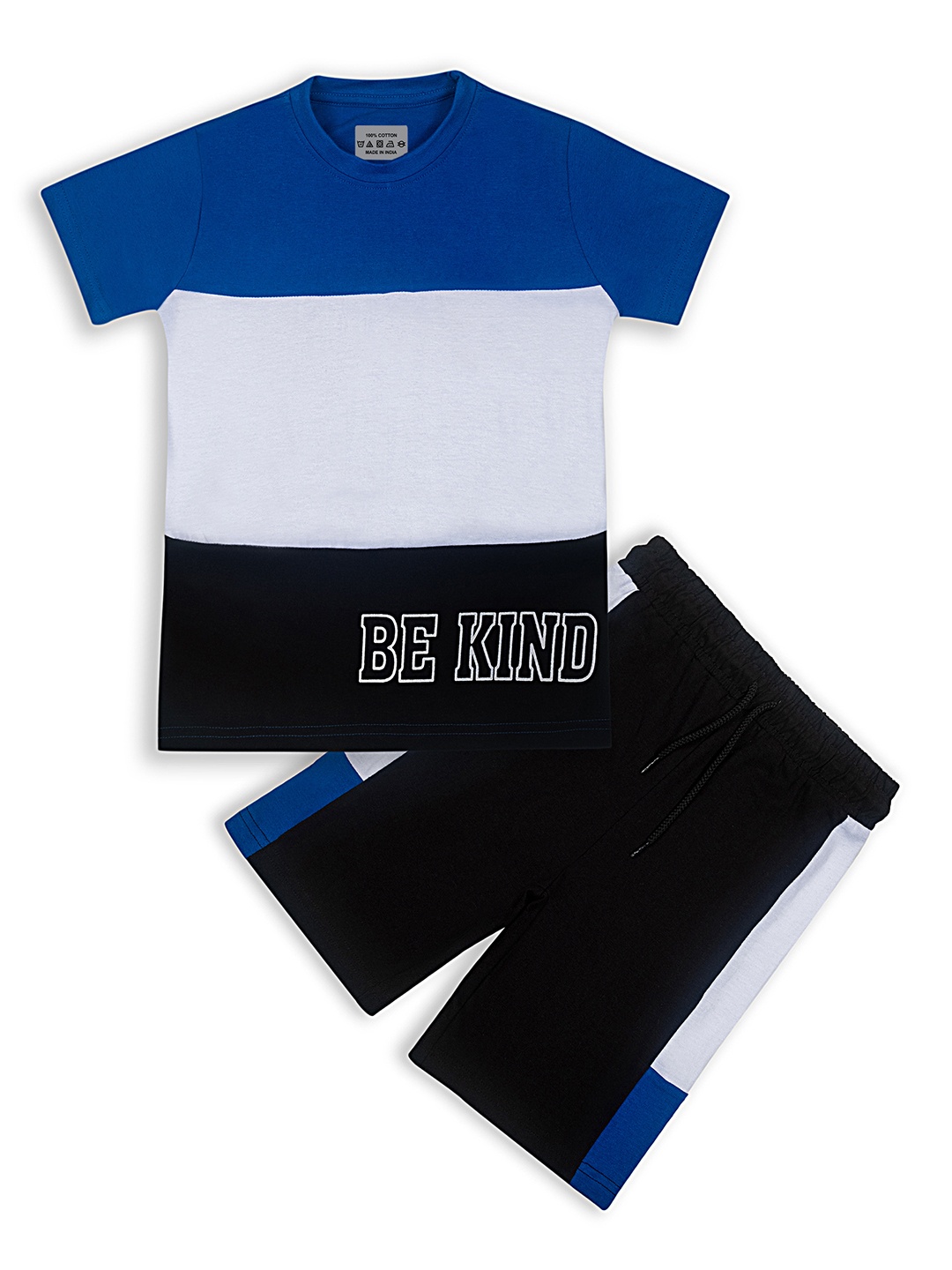 

BAESD Kids Colourblocked Pure Cotton Short Sleeves Breathable Night Suit, Blue