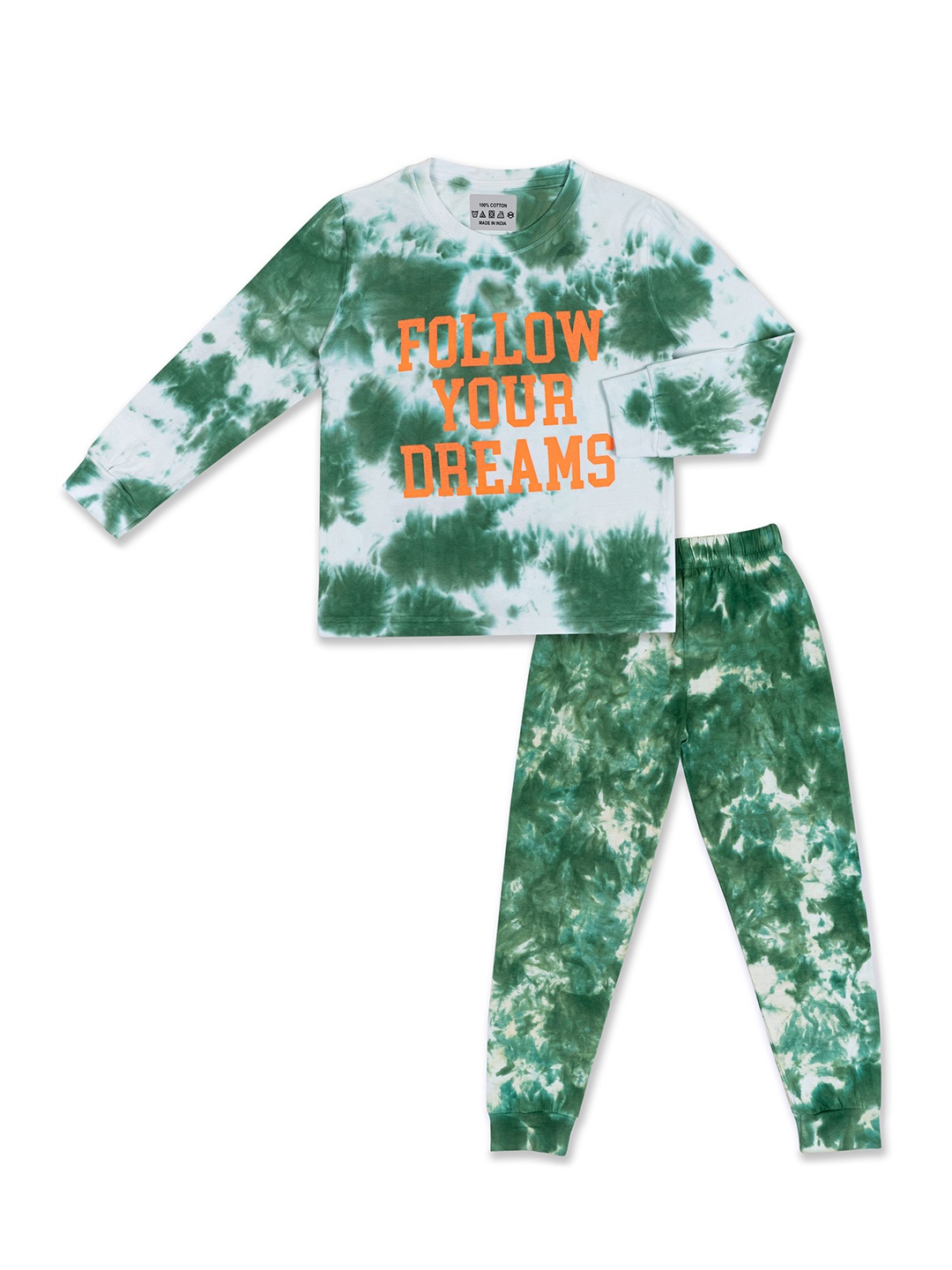 

BAESD Kids Tie & Dye Pure Cotton Long Sleeved Breathable Night Suit, Green