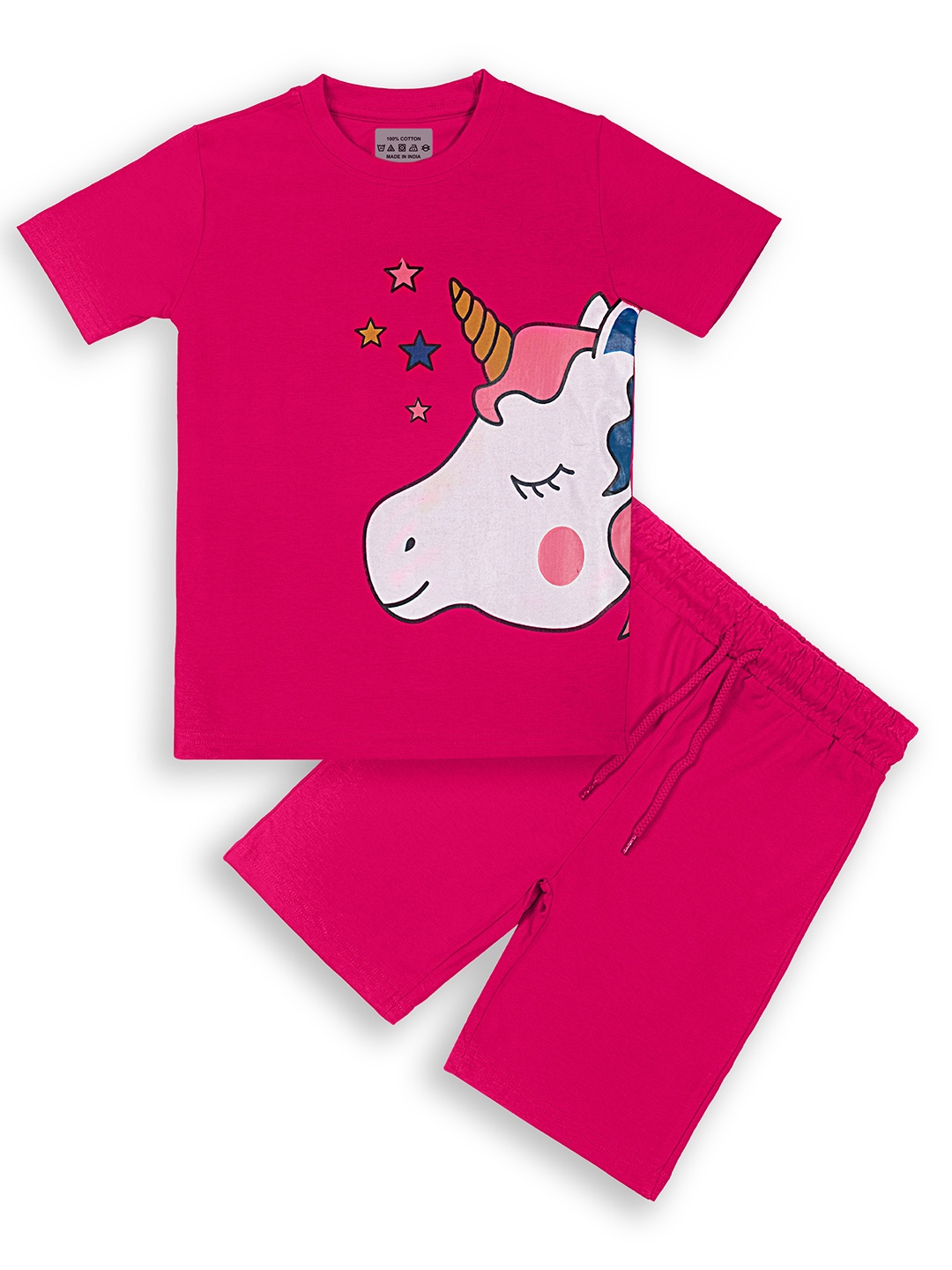 

BAESD Kids Unicorn Printed Pure Cotton Short Sleeves Breathable Night Suit, Pink