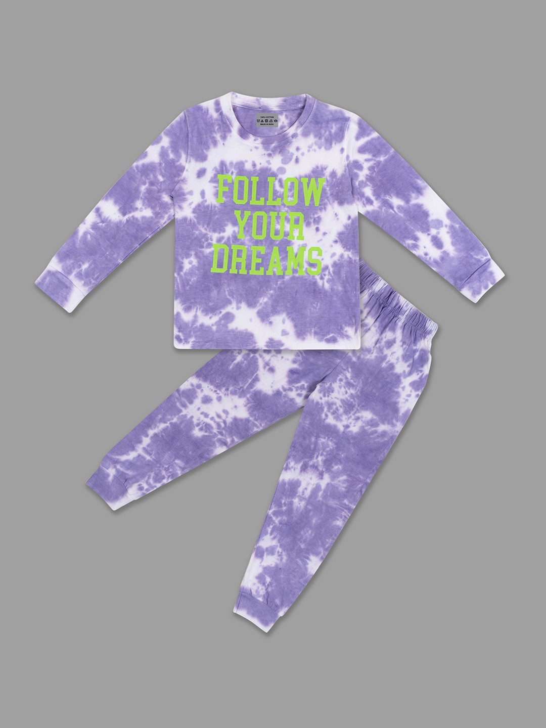 

BAESD Kids Tie & Dye Pure Cotton Long Sleeved Breathable Night Suit, Purple