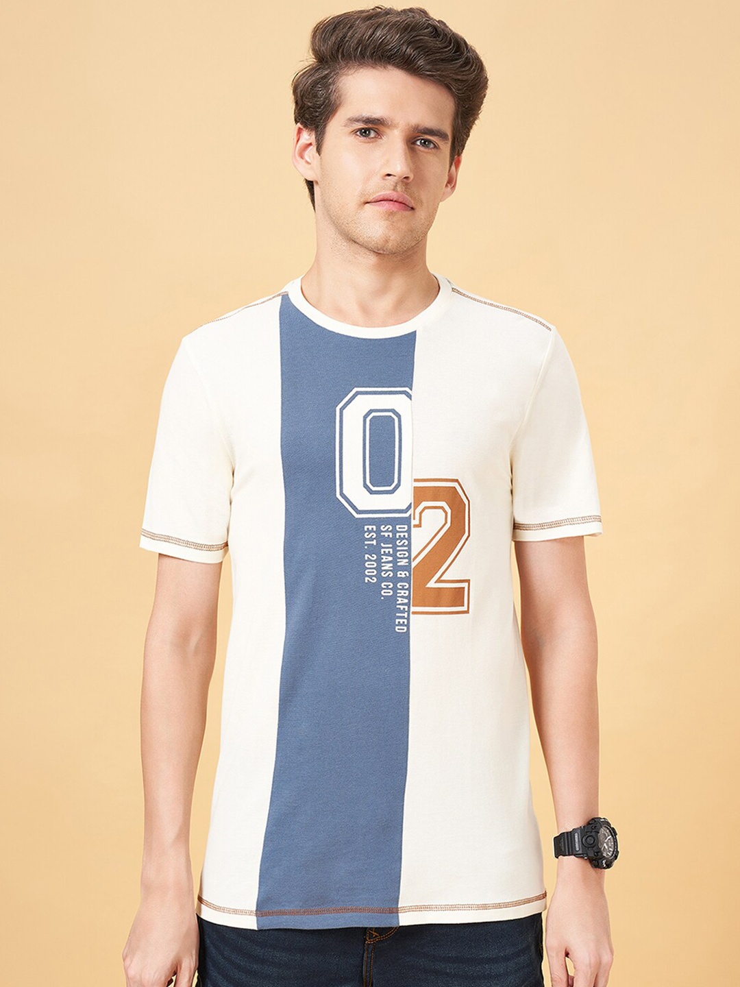 

SF JEANS by Pantaloons Graphic Printed Slim Fit Cotton T-shirt, Blue