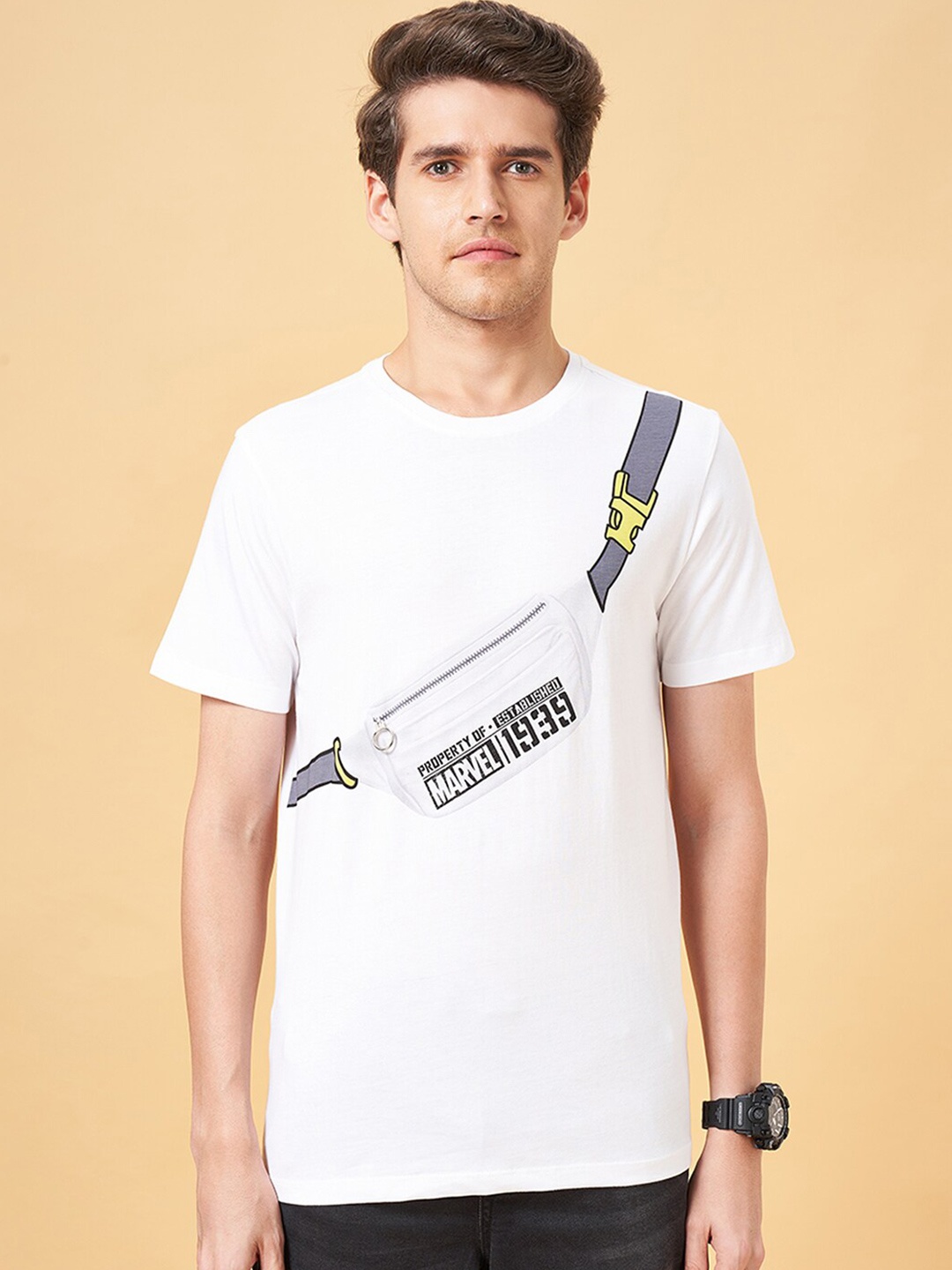 

SF JEANS by Pantaloons Graphic Printed Slim Fit Cotton T-shirt, White