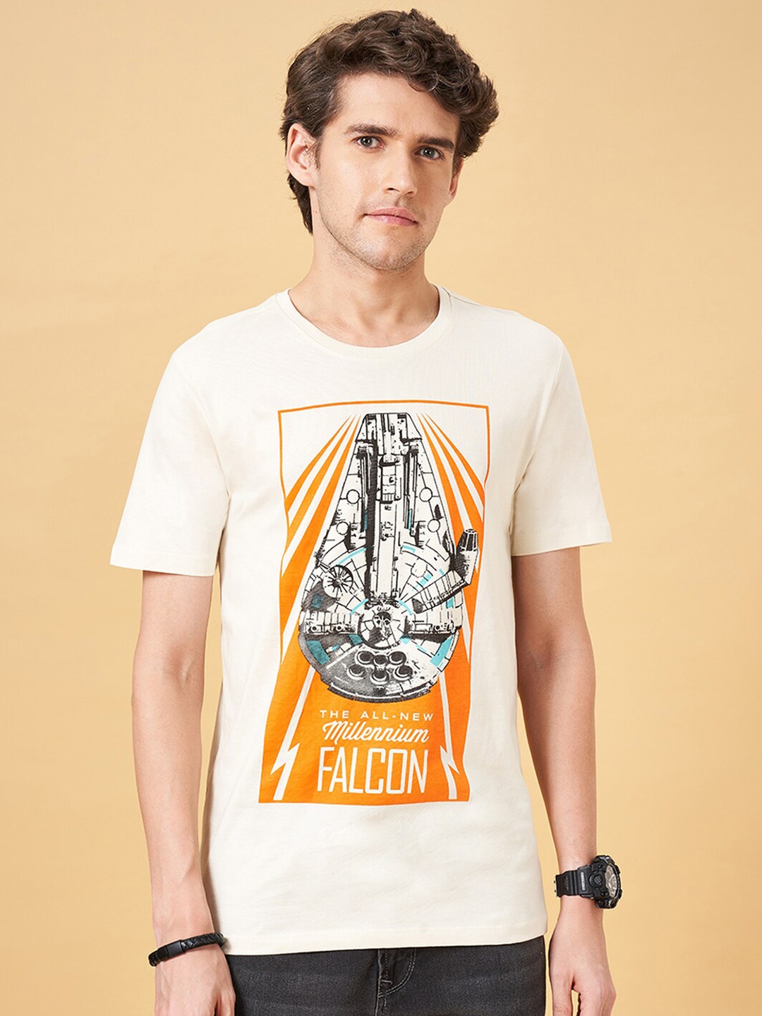 

SF JEANS by Pantaloons Graphic Printed Slim Fit Cotton T-shirt, Off white