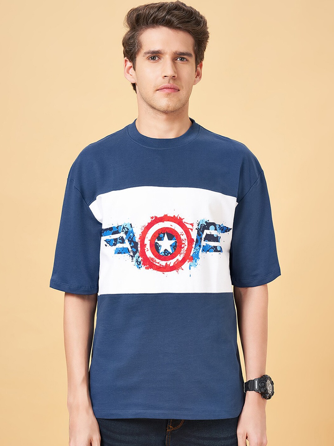 

SF JEANS by Pantaloons Graphic Printed Oversized Cotton T-shirt, Blue