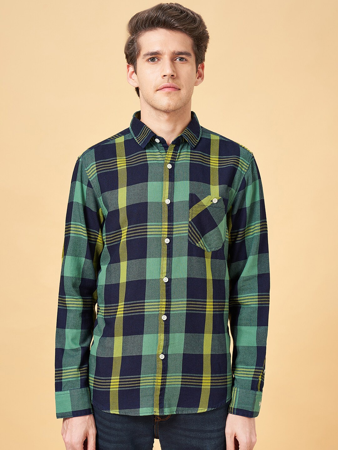 

SF JEANS by Pantaloons Slim Fit Buffalo Checked Casual Shirt, Green