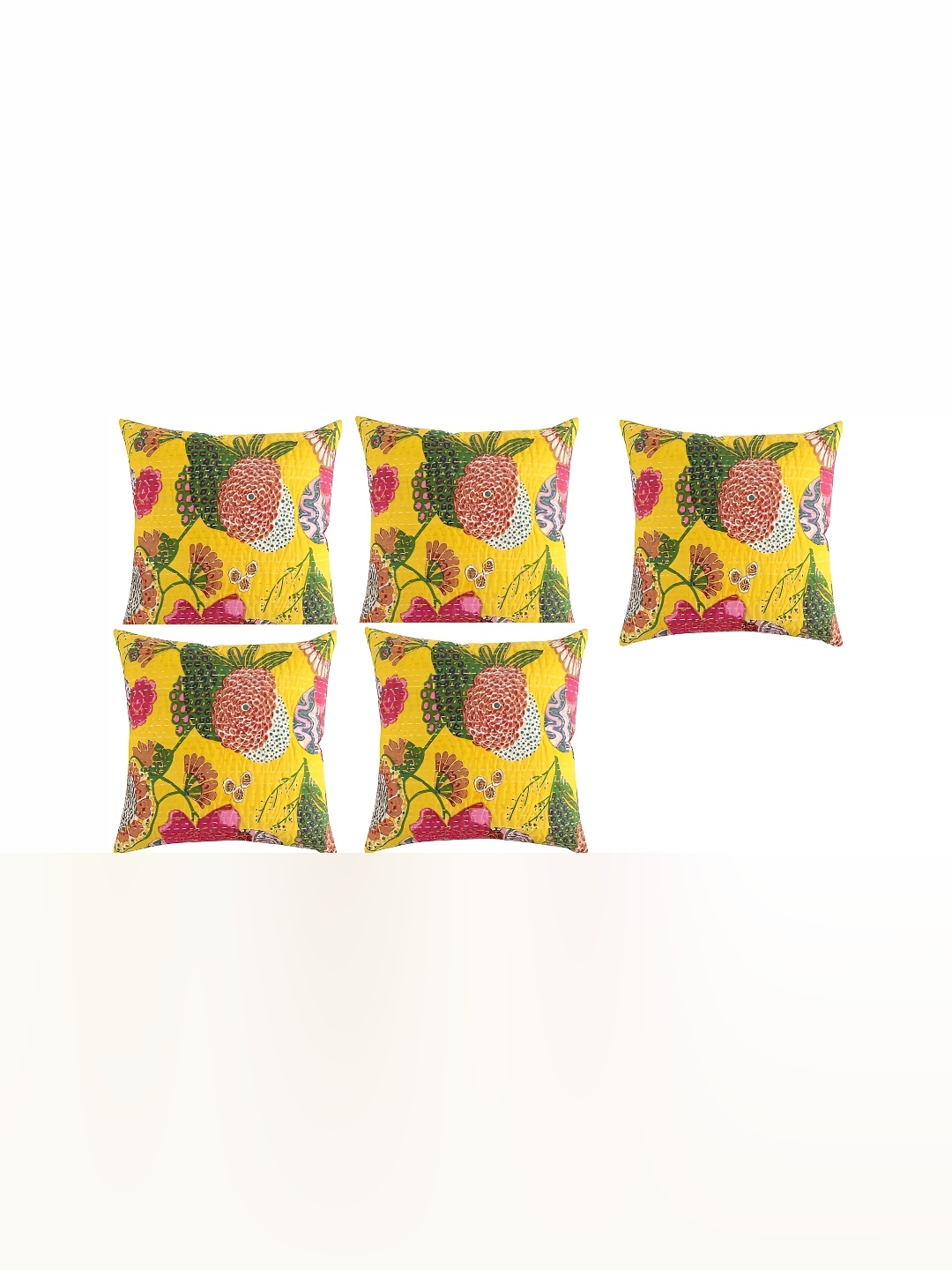 

REGMESS Yellow & Red 5 Pieces Floral Cotton Square Cushion Covers