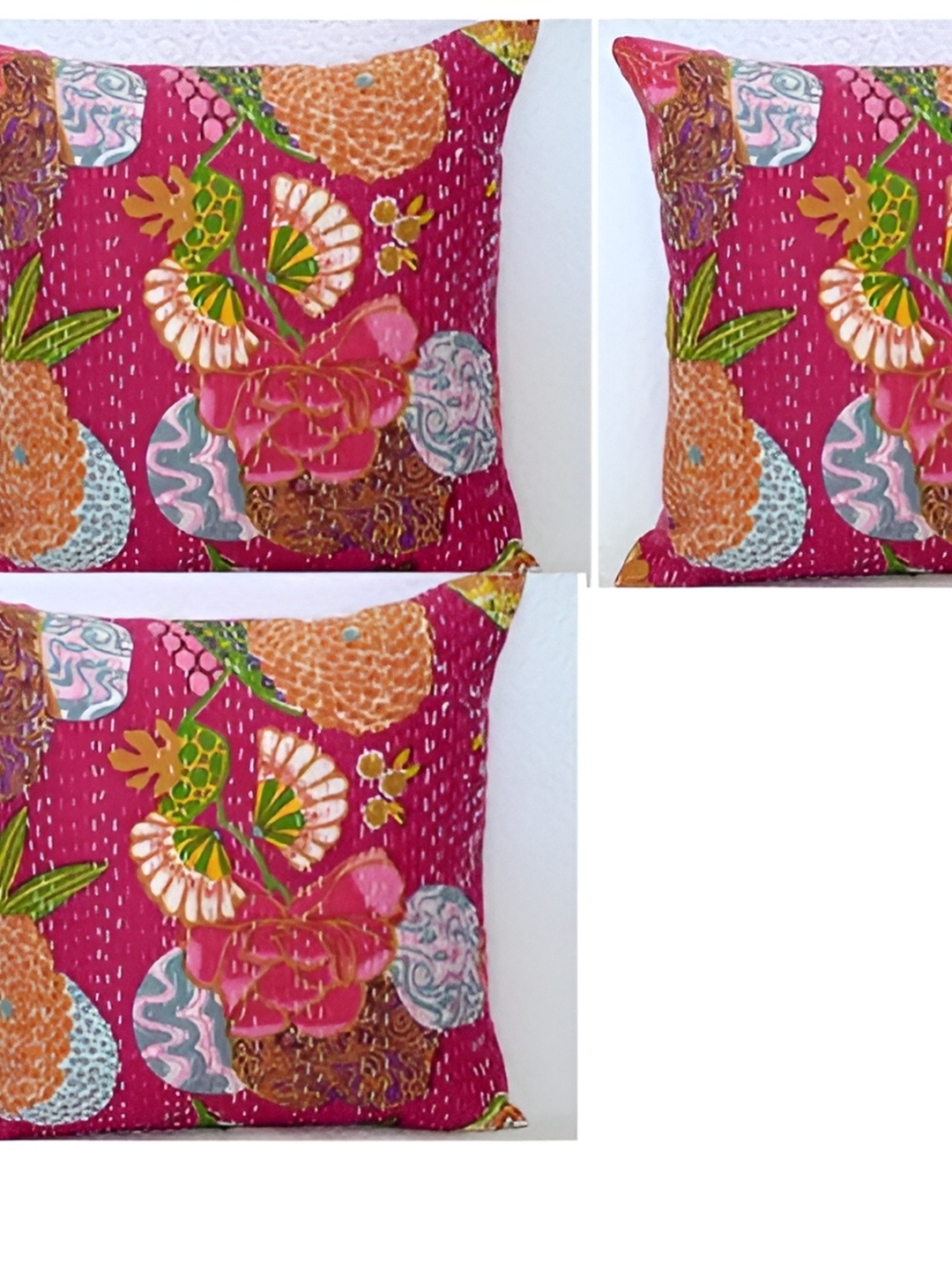 

REGMESS Pink & Yellow 5 Pieces Ethnic Motifs Square Cushion Covers