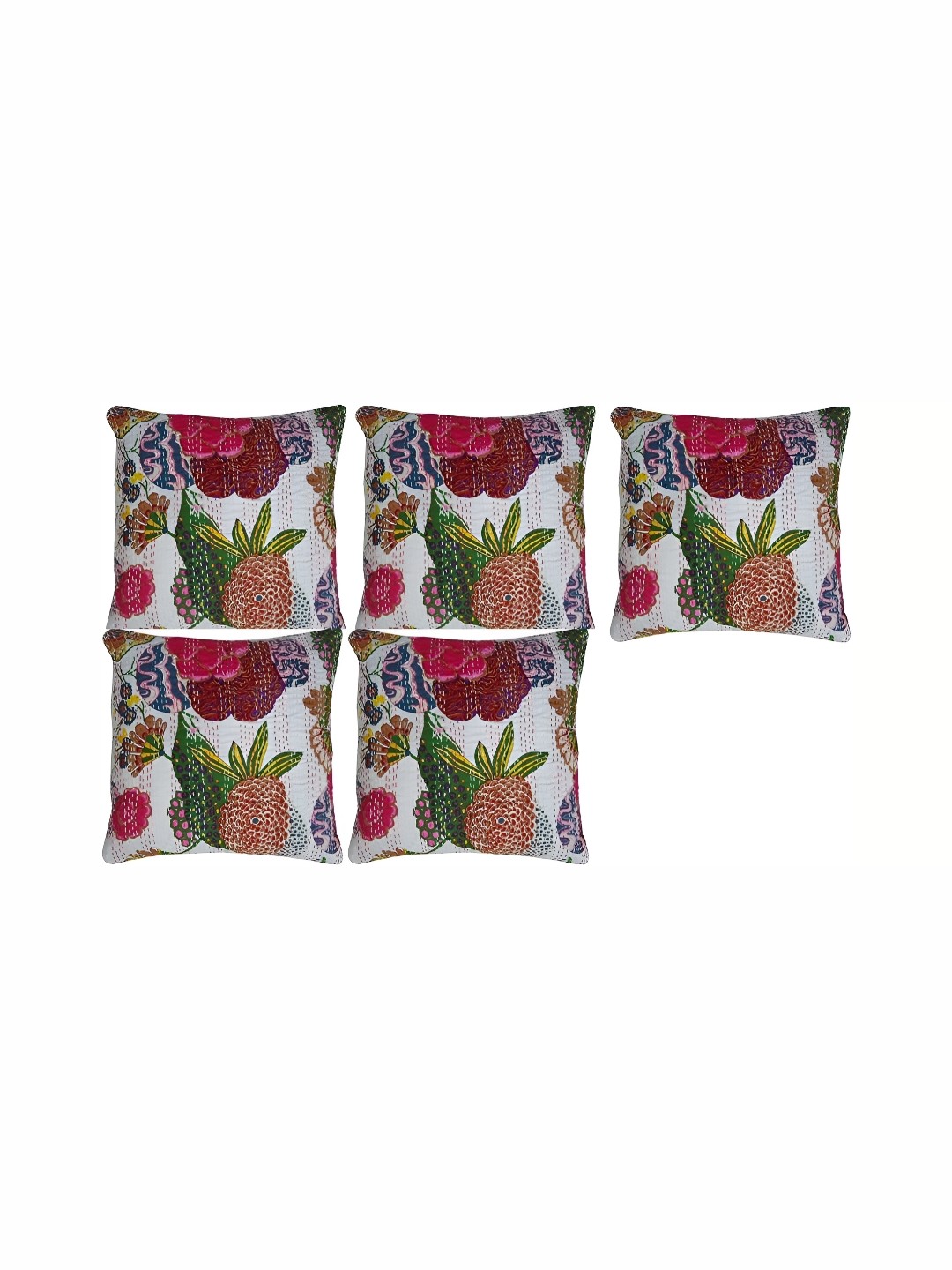 

REGMESS White & Green 5 Pieces Cotton Square Cushion Covers