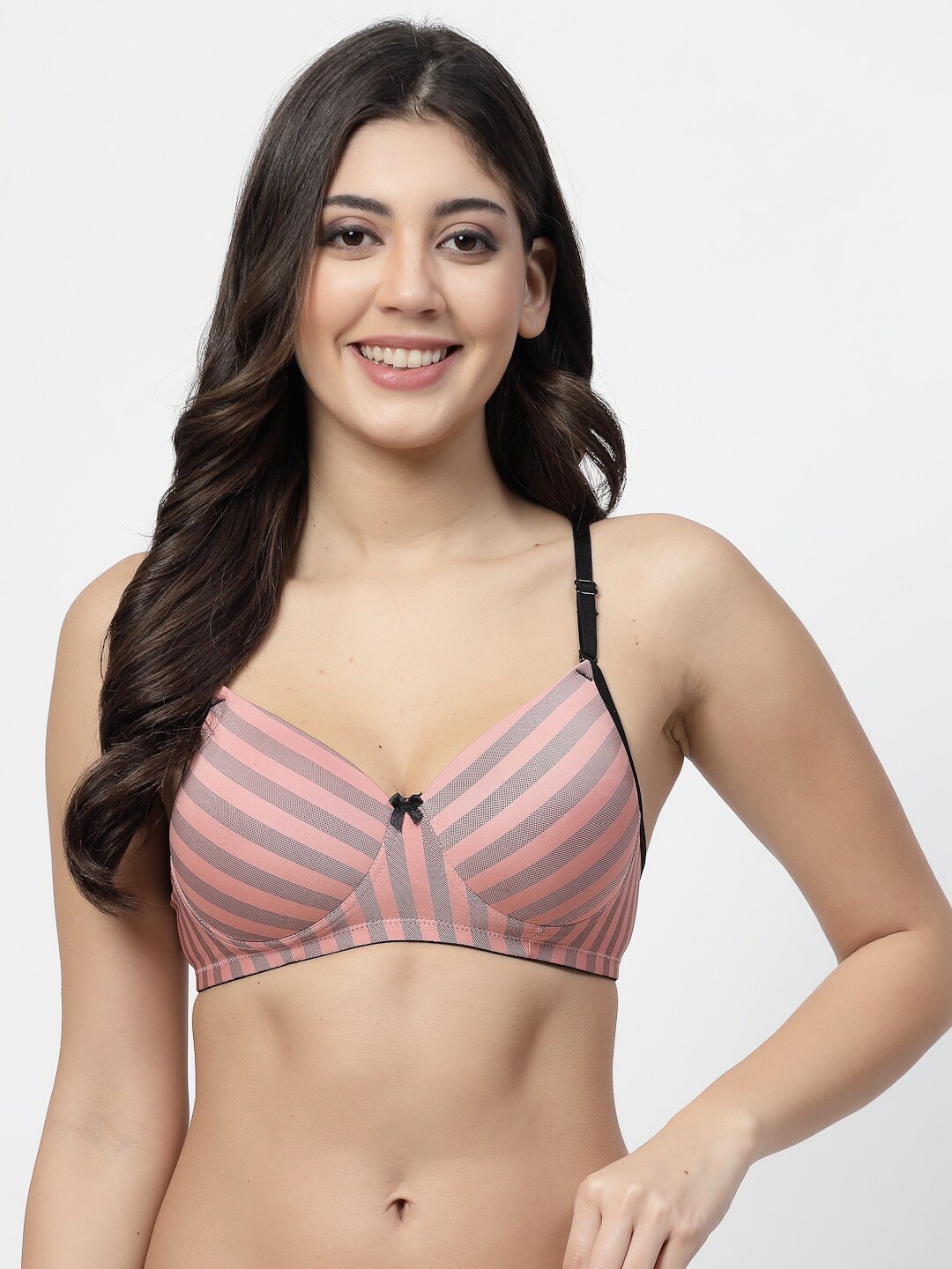 

Docare Striped Full Coverage Lightly Padded Cotton Everyday Bra With All Day Comfort, Peach