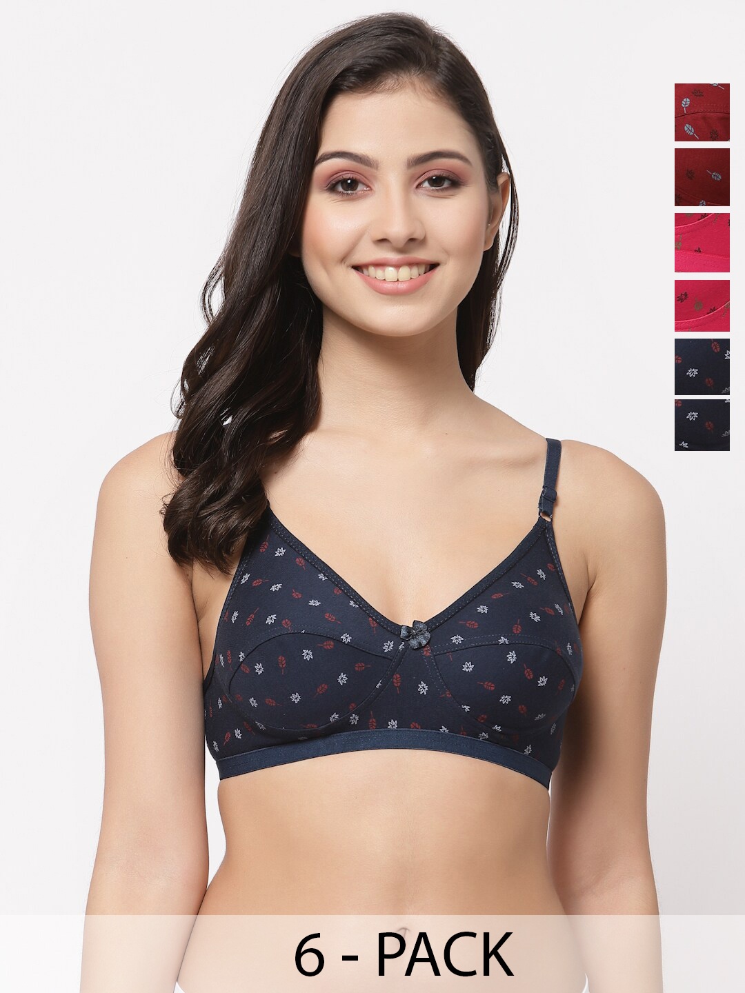

Docare Pack Of 6 Printed Full Coverage Non Padded Cotton Everyday Bra With All Day Comfort, Maroon