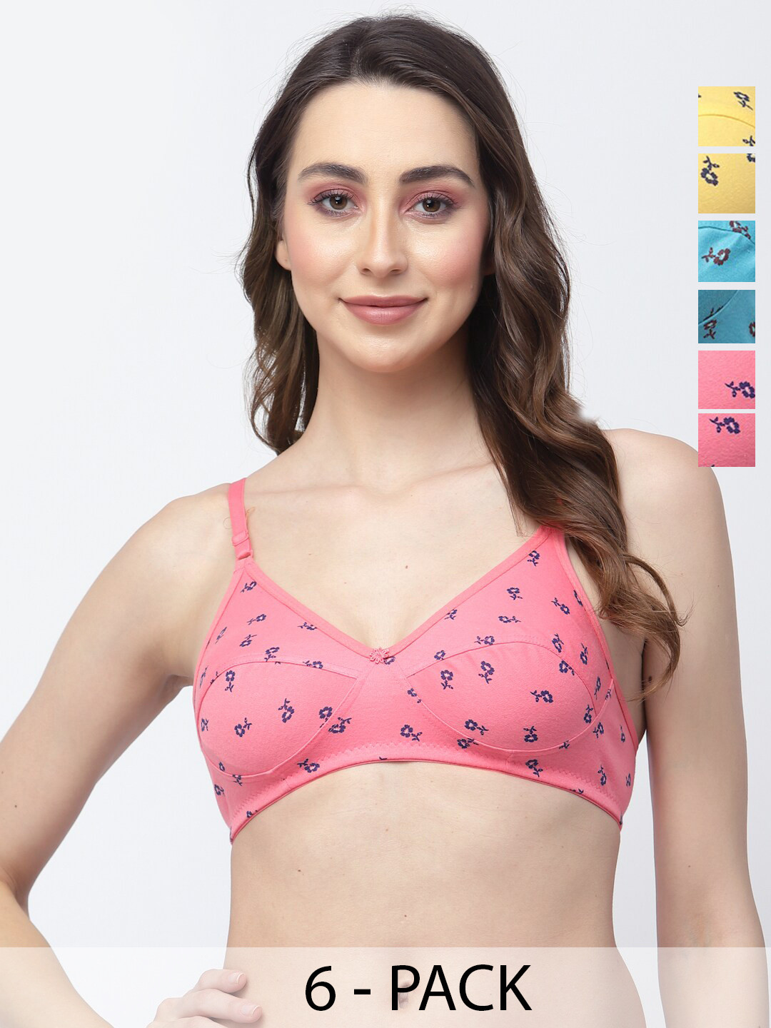 

Docare Pack of 6 Printed Full Coverage Non Padded Cotton Everyday Bra With All Day Comfort, Blue