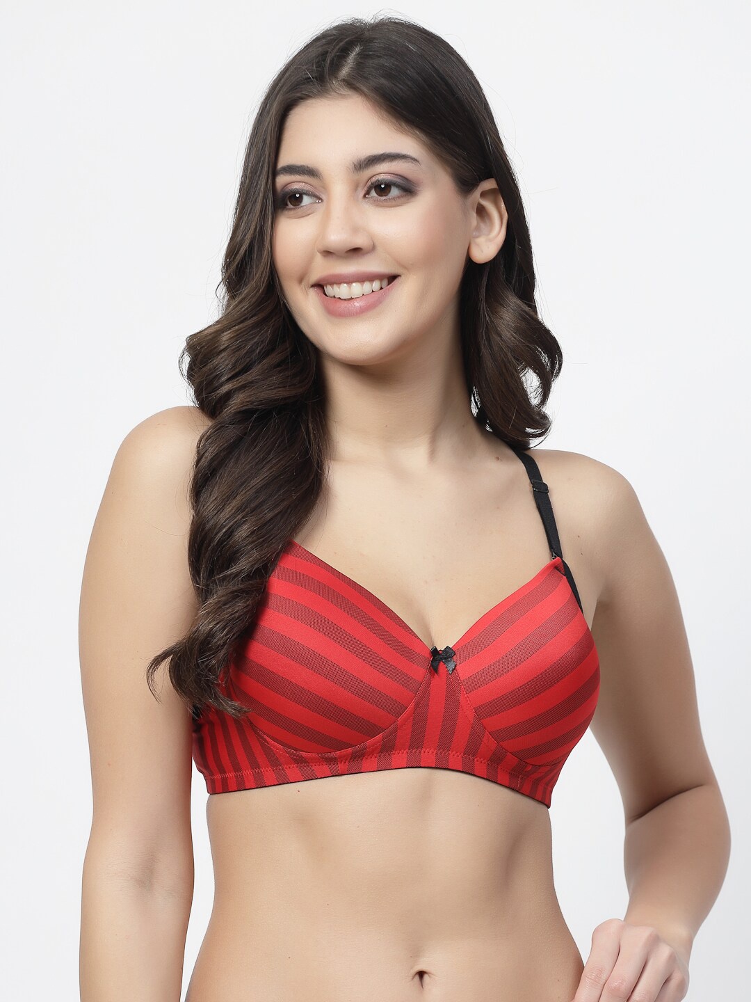 

Docare Striped Full Coverage Lightly Padded Cotton Everyday Bra With All Day Comfort, Red