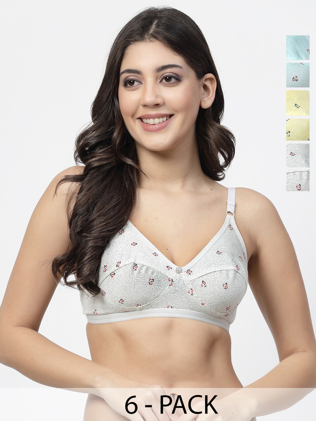 

Docare Set Of 6 Printed Full Coverage Non Padded Cotton Everyday Bras With All Day Comfort, Blue