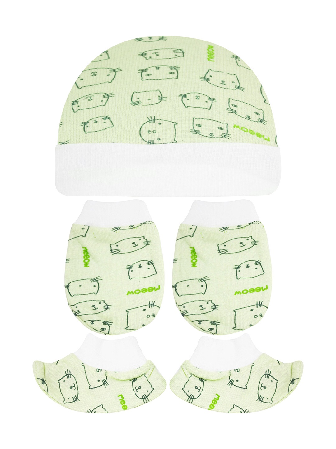 

BAESD Infants Printed Cotton Beanie With Booties & Mittens, Green
