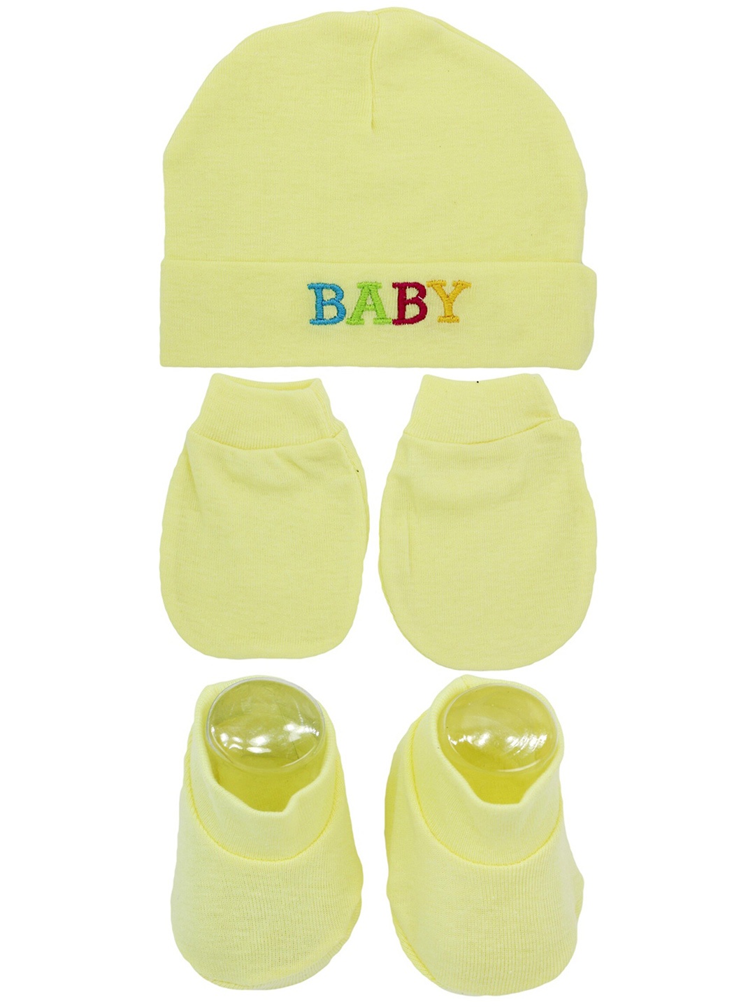 

BAESD Kids Cotton Mittens, Booties With Cap Set, Yellow