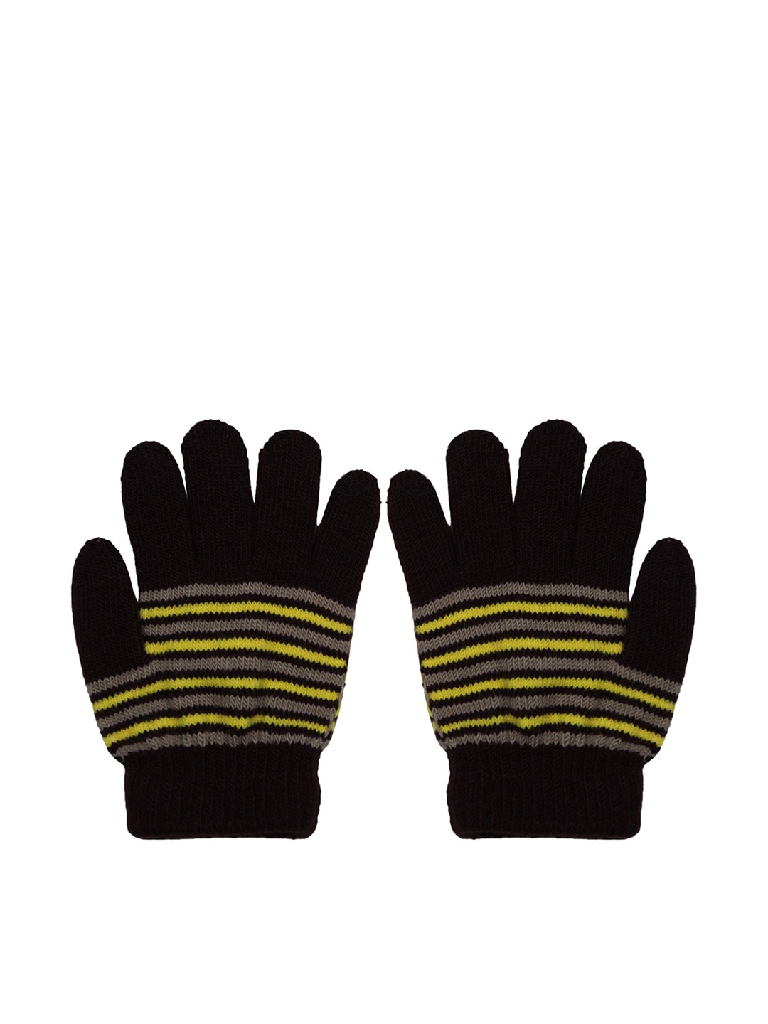

BAESD Kids Striped Full Finger Woolen Knitted Winter Gloves, Coffee brown