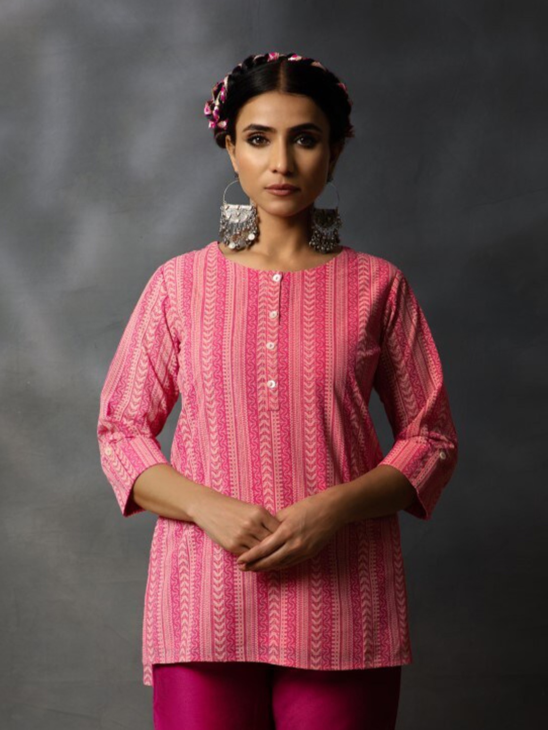 

Juniper Ethnic Motifs Printed High-Low Tunic, Pink