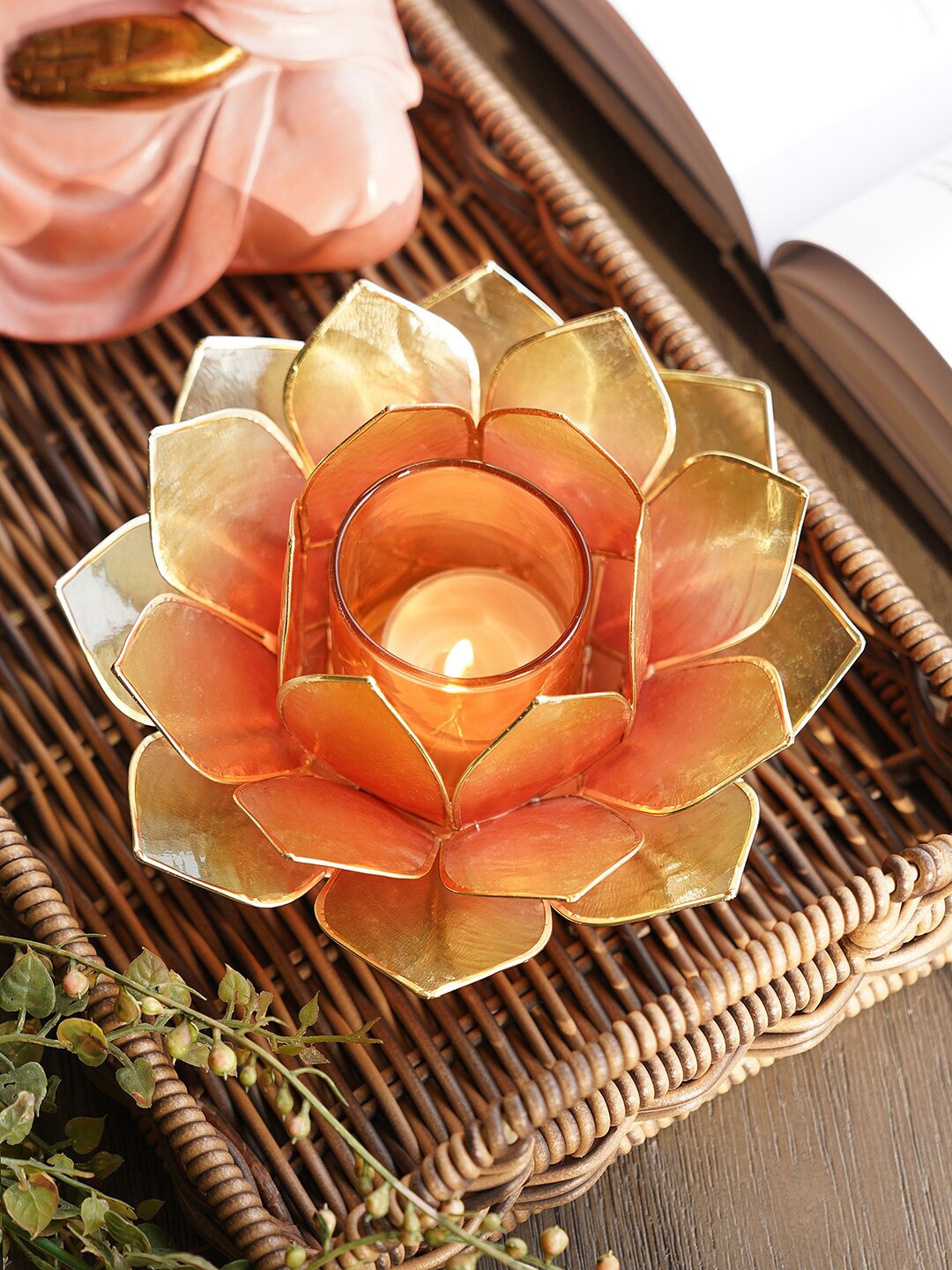 

Pure Home and Living Beige & Gold Toned 22 Petals Candle Holders