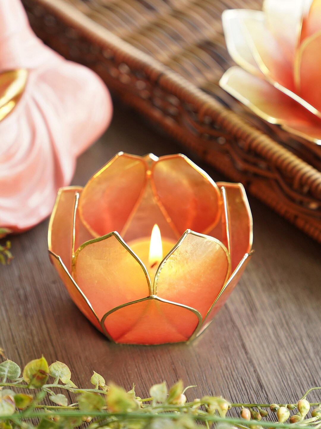 

Pure Home and Living Pink & Gold Toned 12 Petals Candle Holders