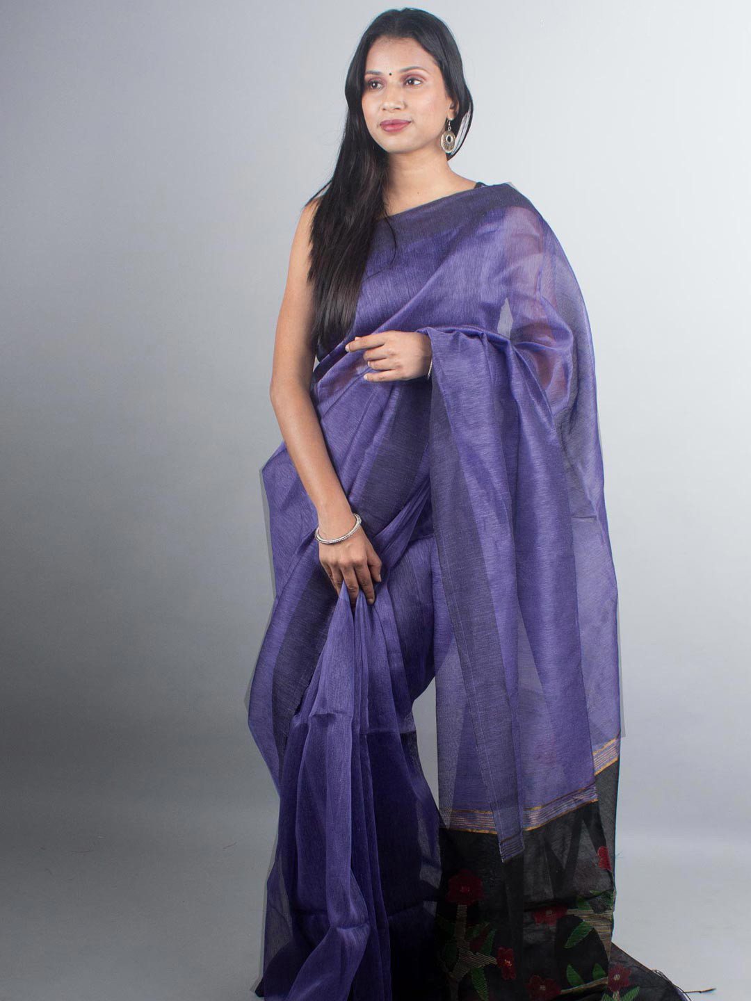 

Aevum Silk Linen Ethnic Saree, Purple