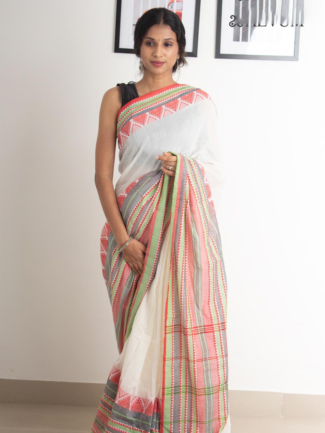 

Aevum Ethnic Woven Design Border Saree, White