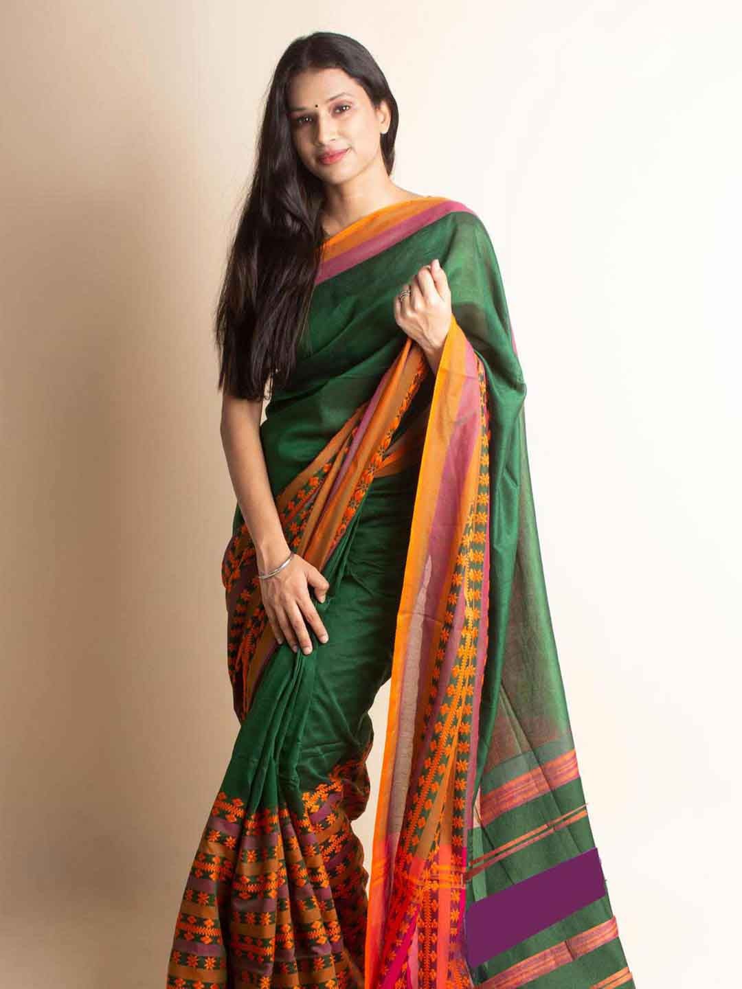 

Aevum Woven Design Border Begampuri Cotton Saree, Green