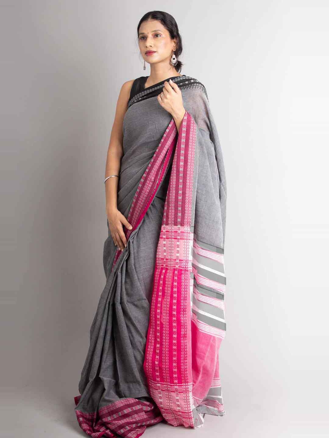 

Aevum Woven Design Border Pure Cotton Begampuri Saree, Grey