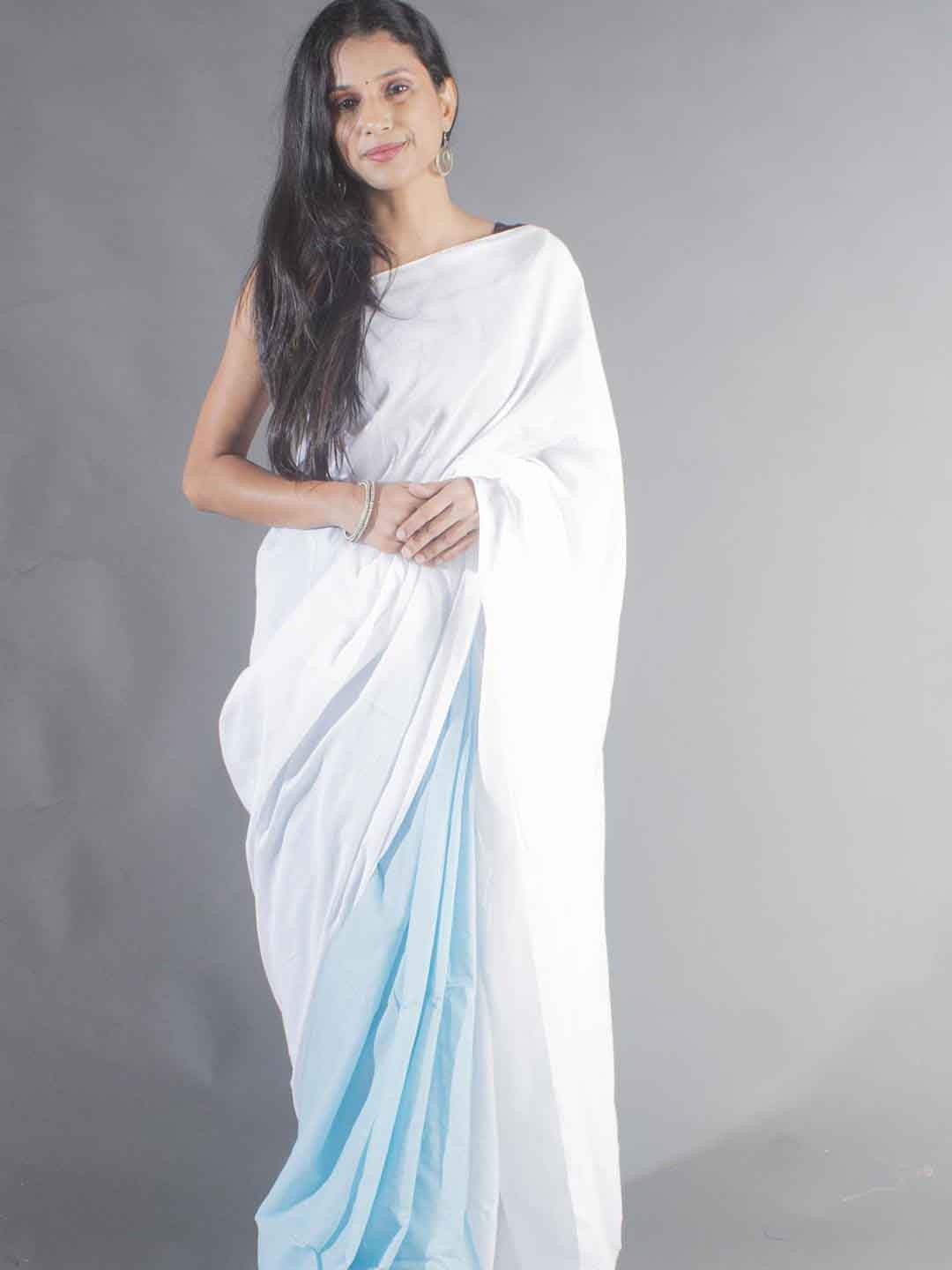 

Aevum Colourblocked Pure Cotton Half & Half Khadi Saree, White