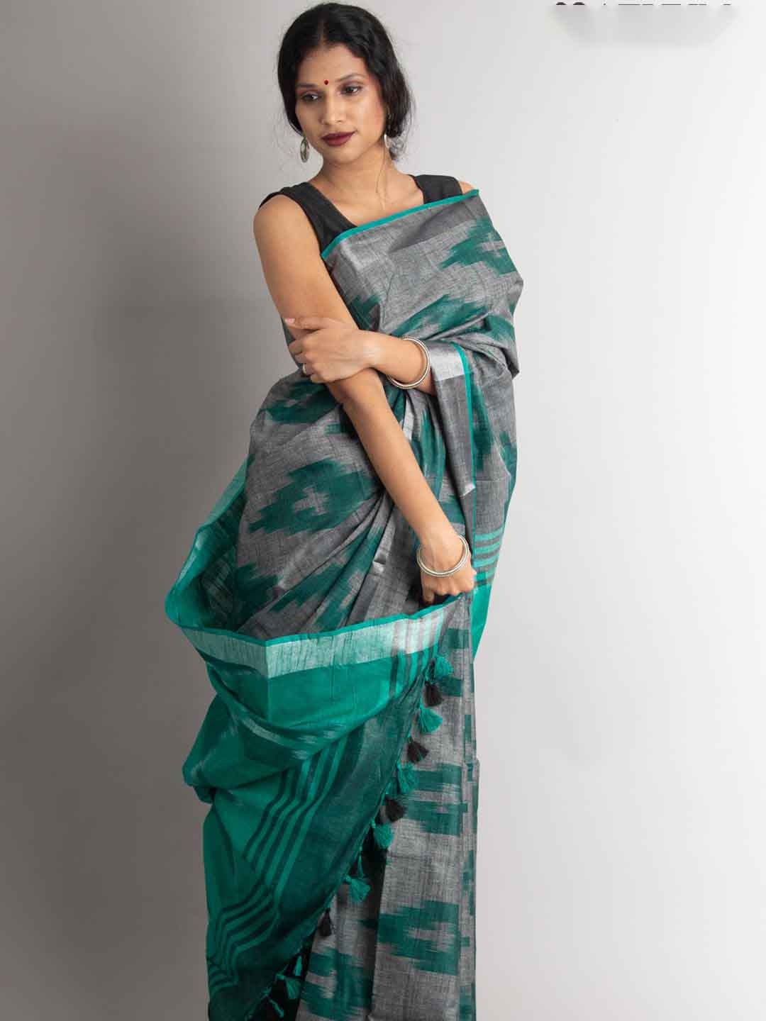 

Aevum Ethnic Motif Woven Design Ikat Saree, Grey