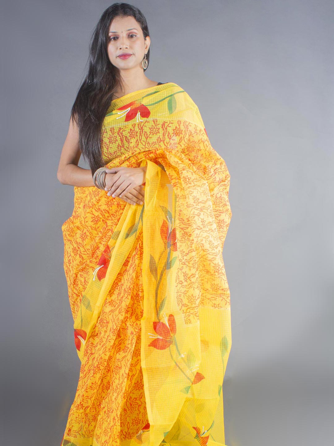

Aevum Floral Hand Painted Cotton Silk Kota Saree, Yellow
