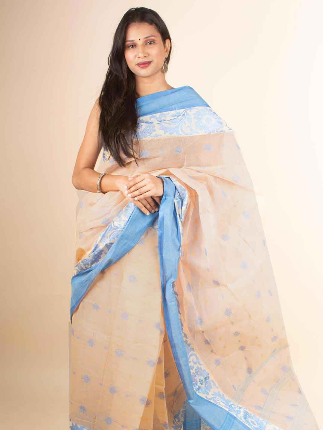

Aevum Ethnic Motifs Woven Design Pure Cotton Taant Saree, Beige