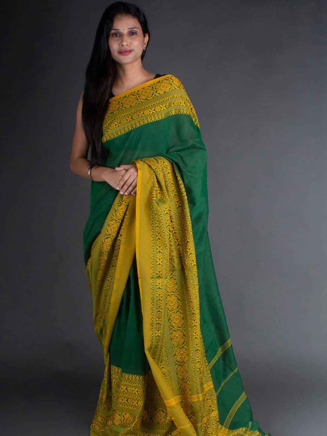

Aevum Ethnic Woven Design Border Saree, Green
