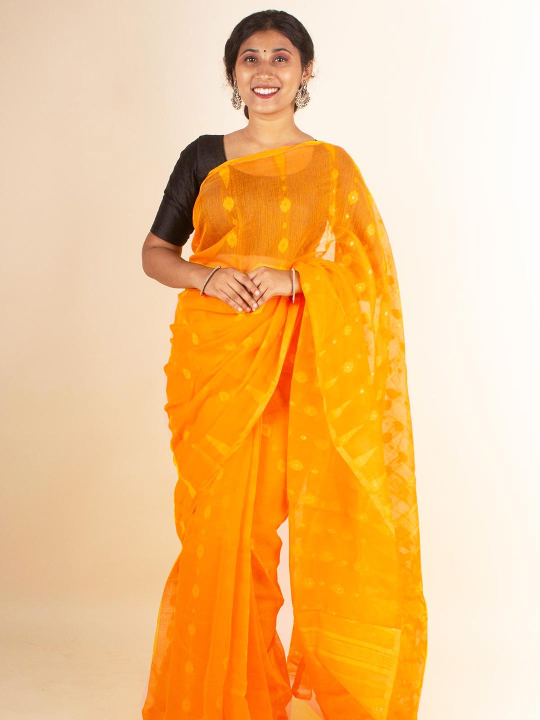 

Aevum Floral Woven Design Jamdani Saree, Orange