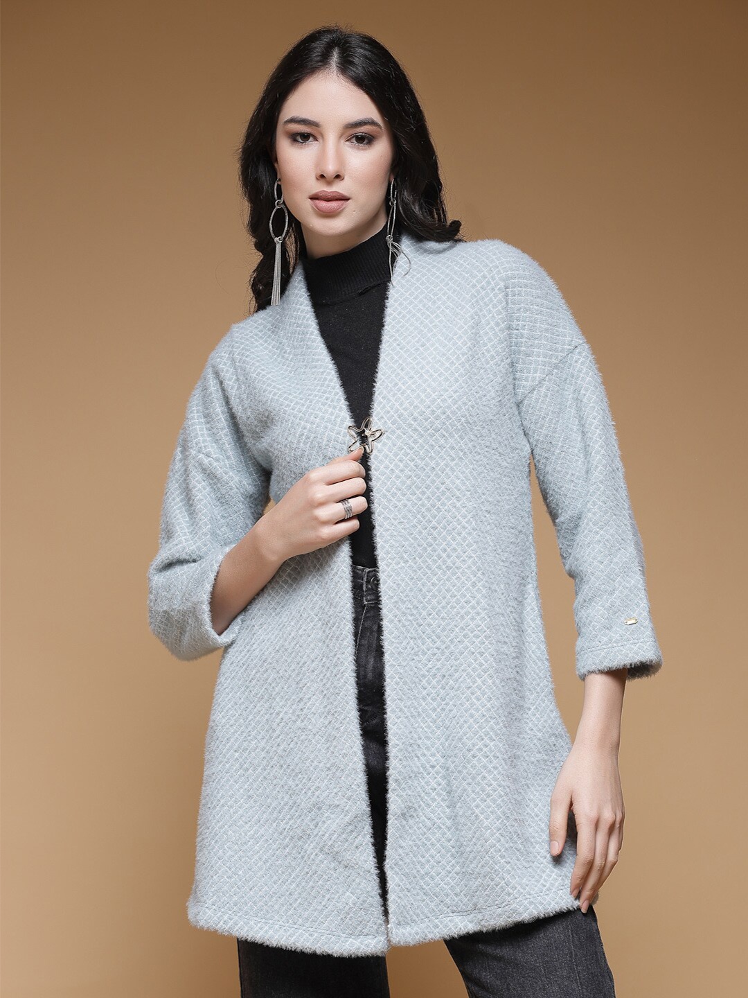 

Juelle Self Design Open Front Longline Shrug, Blue