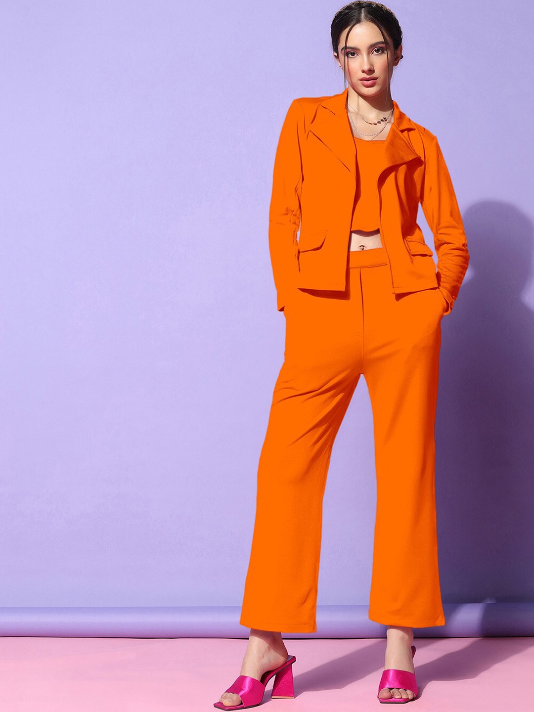 

Selvia Tube Crop Top With Open-Front Jacket & Trousers, Orange