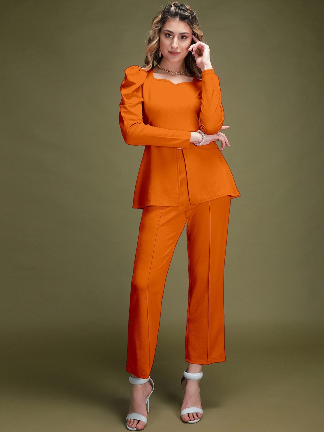 

Selvia Sweetheart Neck Top With Trouser, Orange