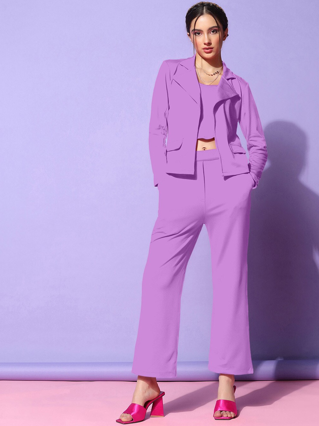 

Selvia Off-Shoulder Crop Top With Jacket & Trouser, Purple
